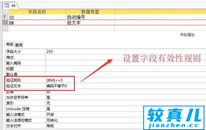 在Access中设置字段的有效性规则