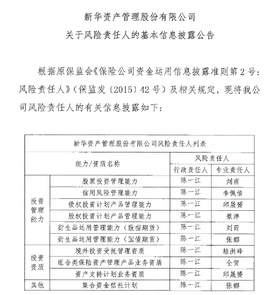 继49岁中再系董事长秦泓波落定之后，万亿新华保险资管高级管理层又生变局