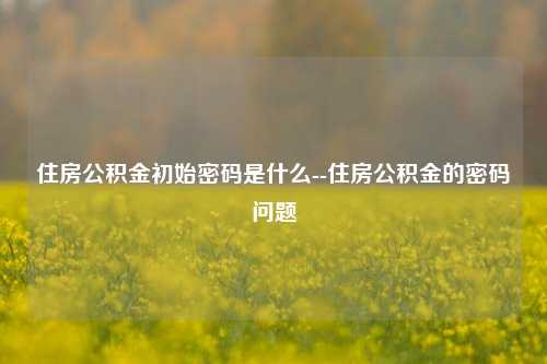 住房公积金初始密码是什么--住房公积金的密码问题