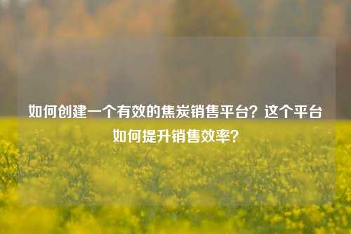 如何创建一个有效的焦炭销售平台？这个平台如何提升销售效率？